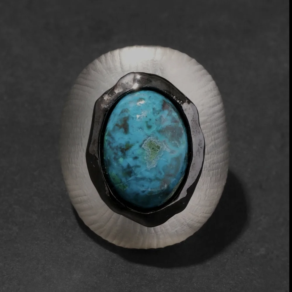 RARE ARCHIVE Authentic Alexis Bittar Molten Bezel Turquoise Lucite Ring